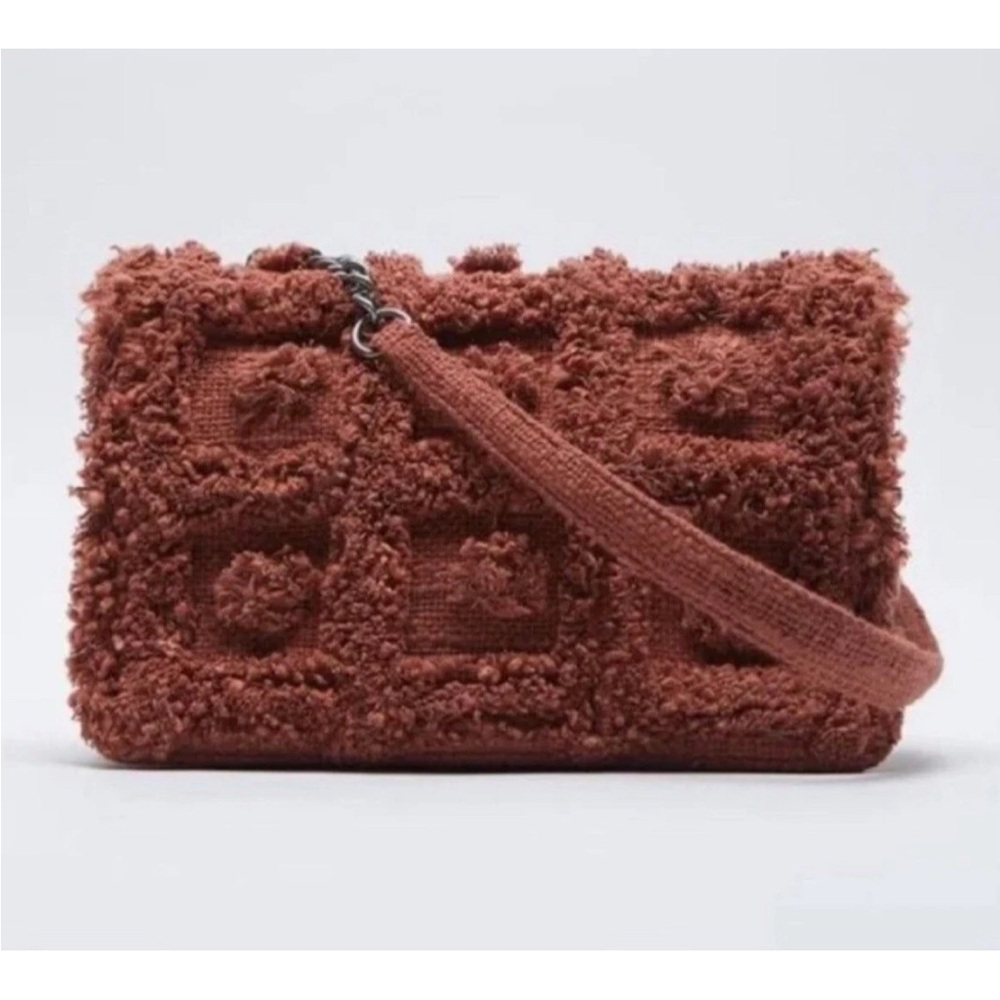 Zara Fabric Frayed Cotton Tweed Shoulder Purse Bag Boho